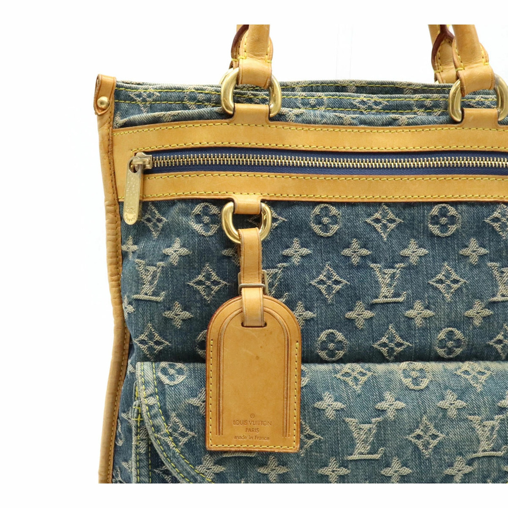 Louis Vuitton Monogram Denim Flat Shopper Tote Bag Handbag Gusset Blue - Picture 7 of 8